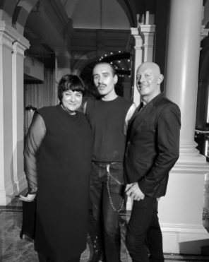 Nikki Taylor and MMCL MD Mark McDonald with hairstylist Jake Gallagher